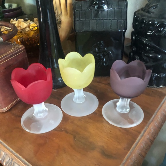 Vintage Frosted Glass Tulip Tea-light Candle Holders
